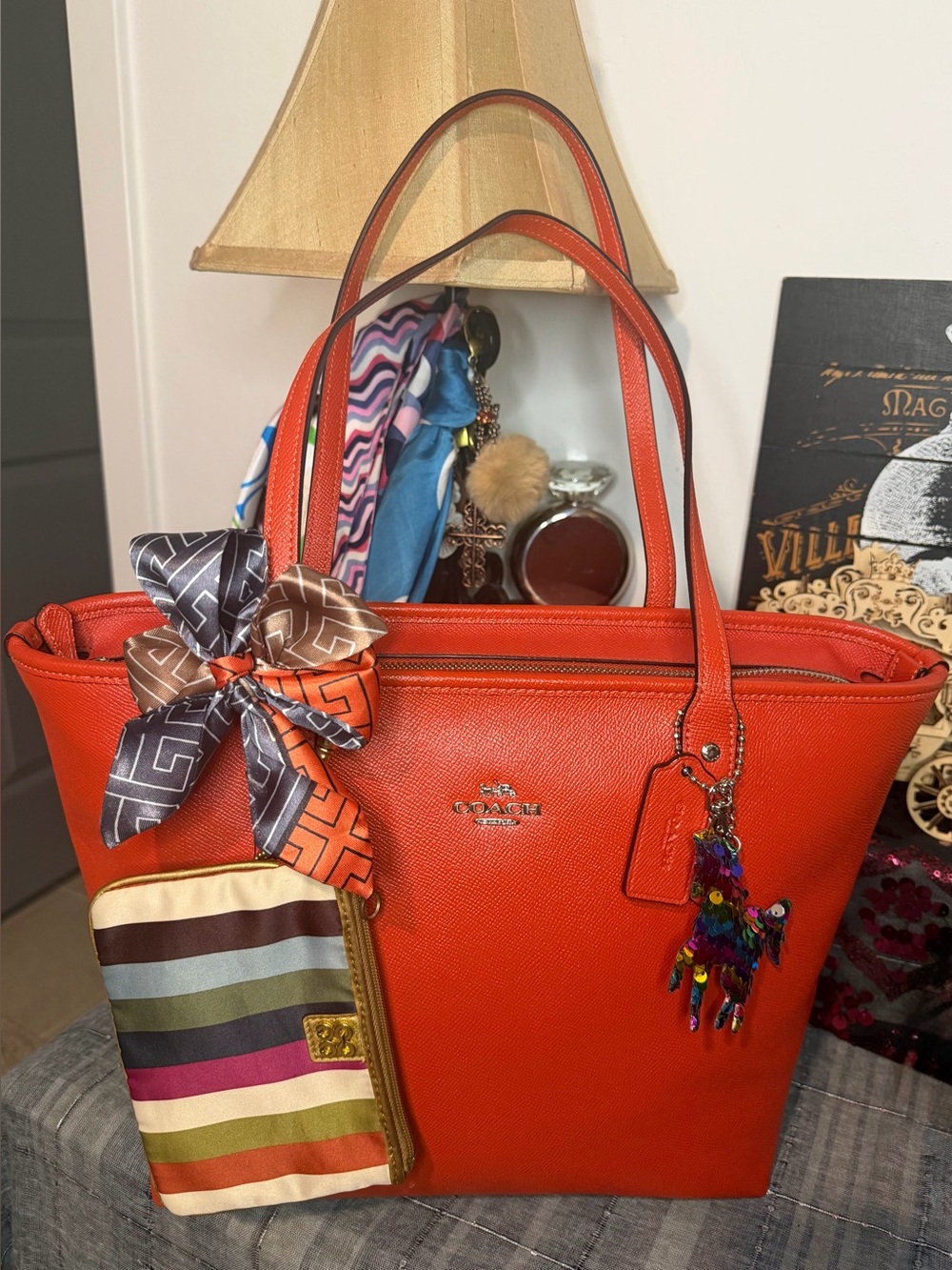 Coach 2017 (4) pc Burnt Orange Pebble Leather Carry All Bundle